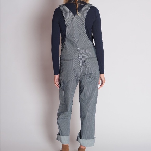 Jesse Kamm Striped Overalls in Blue and Gray - Picture 2 of 4